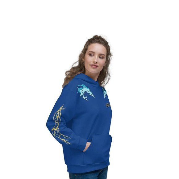PokeGang Unisex Blue Long Sleeve Kangaroo Pocket Graphic Thunder Hoodie - Picture 6 of 6